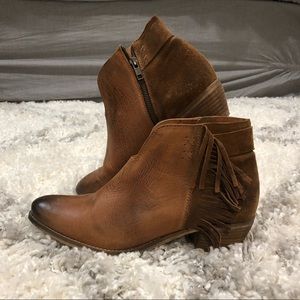Brown Leather Booties with Fringe